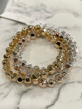 Gold & Silver Stretch Beaded Bracelet Stack  Layering Boutique Style gold tone